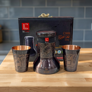 Ensemble de pots à boire en cuivre antique avec verres, personnalisable, emballé en boîte, écologique, idéal pour cadeaux, vente en gros - Product Image 1