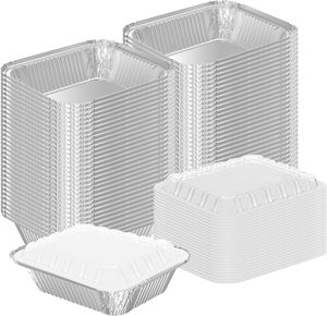 Barquette rectangulaire jetable en aluminium argenté de 250 ml, compatible micro-ondes, avec couvercle en plastique PP, qualité alimentaire, personnalisable, vente en gros, pas cher - Product Image 1