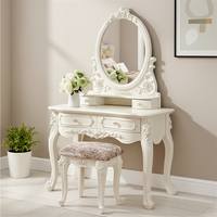 Coiffeuse en bois de style européen moderne et élégante, best-seller, avec miroir éclairé et design écoresponsable pour petites maisons