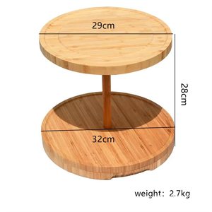 Wooden three-tier round food tray, bamboo and wood desktop egg tart cake nut and candy <b>plate</b>, multi-layer pastry display <b>rack</b> - Product Image 4