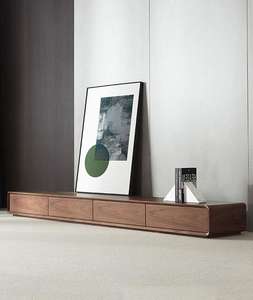 طقم خزانة تلفزيون إيطالية + طاولة قهوة، طقم طاولات عصري لغرفة المعيشة مكون من قطعتين، طقم خزانة تلفزيون بتصميم نورديك مكسو بقشرة خشب الجوز - Product Image 5