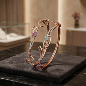 Ensemble de bracelets élégants en or rose avec cristaux et strass, bracelets ouverts à motif floral et pierres précieuses pour femmes, autres bijoux fins Dviti - Product Image 3