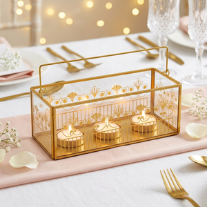 Home and Wedding Events Decoration Gold Printed Glass Metal Tea Light <b>Candle</b> <b>Holder</b> Table Centerpiece - Product Image 1