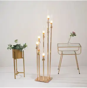 Metal Clear Tube Gold Candle Stick Holder 8 Arms Wedding Table Centerpiece Candelabra Road Lead Party Decor