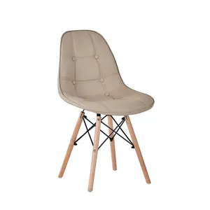 Made in China dining upholstered armless chair faux leather plastic side button chair with solid wood legs