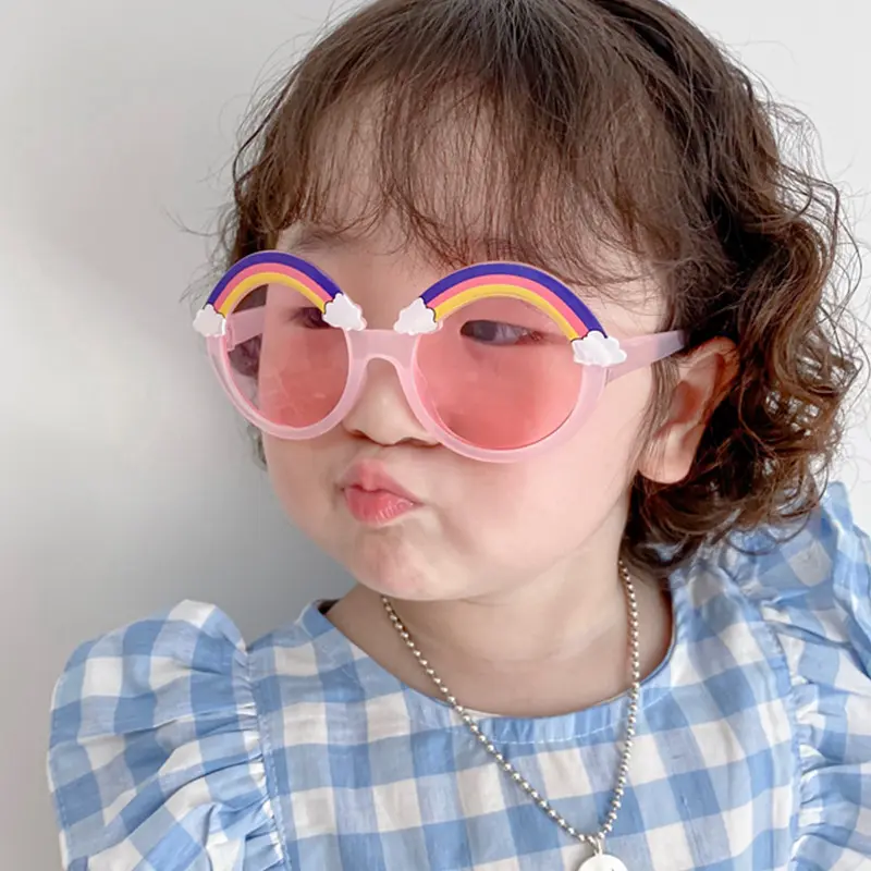 2021 Hot Selling Fashion Girls Shade Cute Rainbow Children Sun Glasses UV400 Round Kids Sunglasses