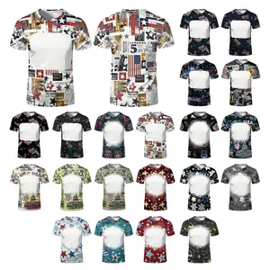 New Arrival US Style Customized Design American Flag Faux Bleached Tshirt Sublimation Blank Star Bleach Tee