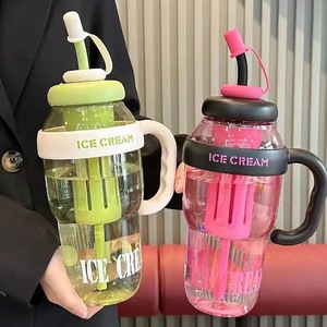 DD4304  Grosir Botol Plastik Kopi 1200ml Lucu Kapasitas Besar Model Big Belly Cup Dengan Sedotan dan Saringan Teh - Product Image 2