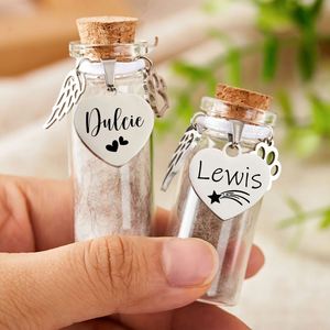 Fur Memorial Jar - Custom Pet Keepsake <b>Bottle</b> With Name Tag, Heart-Shaped Glass Urn for <b>Dog</b> Cat Hair - Product Image 5