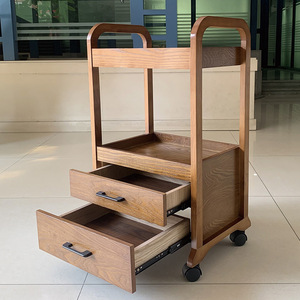 Sober Durable Beauty Salon Furniture Solid Wood Beauty <b>Tool</b> <b>Cart</b> With Double Drawers - Product Image 3
