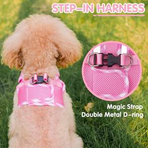 Harness Anjing Kecil Berbahan Jaring Lembut Motif Kotak-kotak, Harness <span class=keywords><strong>Vest</strong></span> Anti Tarik untuk Anjing Betina, Kucing, dan Anak Kucing, Warna Pink - Product Image 2