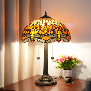 Tischlampe im Vintage-Stil, Buntglas, Orange, Libelle, Nachttischlampe, Schreibtischlampe, Leselampe, 16 Zoll, Dekoration für Schlafzimmer, Wohnzimmer, Zuhause - Product Image 2