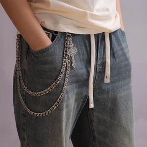 Pendentif croix pentagramme sombre, double chaîne, chaîne de pantalon en métal, style gothique rétro, hip-hop, punk, tendance, usage quotidien, argent tibétain - Product Image 1