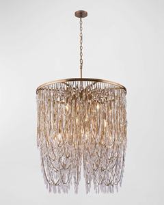 Gold Curved Metal Crystal Chandelier, <b>Vintage</b> Luxury Lighting for Mansion Living Rooms - Product Image 5