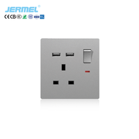 Harga Pabrik Grosir Saklar Stopkontak Dinding Listrik Jermel Standar Inggris Abu-abu Ultra Tipis Saklar Lampu Dinding Port USB Tipe-C