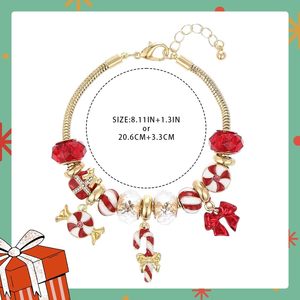 <span class=keywords><strong>Bracelet</strong></span> à breloques de Noël tendance, <span class=keywords><strong>bracelet</strong></span> <span class=keywords><strong>Pandora</strong></span> en forme de canne à sucre rouge à la menthe poivrée pour femmes, cadeau, vente en gros, personnalisé - Product Image 2