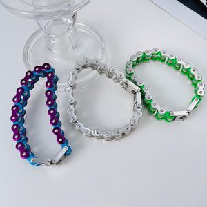 Pulsera de Cadena de Bicicleta de Acero Inoxidable 316L, Azul y Morado, Dos Tonos, Cierre de Caja, Joyería Impermeable para Motociclistas, Hombres y Mujeres - Product Image 1