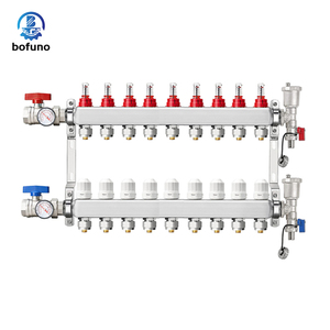 Colector ABST PEX de 9 vías, kit de colector de calor de suelo de acero inoxidable con adaptadores de 1/2 "incluidos para calefacción de suelo radiante hidrónico - Product Image 1