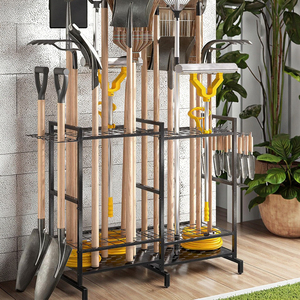 Support organisateur d'outils <span class=keywords><strong>de</strong></span> jardin en métal personnalisé support <span class=keywords><strong>de</strong></span> rangement d'outils <span class=keywords><strong>de</strong></span> jardin roulant d'angle avec roues - Product Image 1