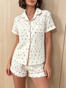 Conjunto de Pijamas com Estampa Floral para Mulheres, Camiseta de Manga Curta com Botões para o Verão - Product Image 6