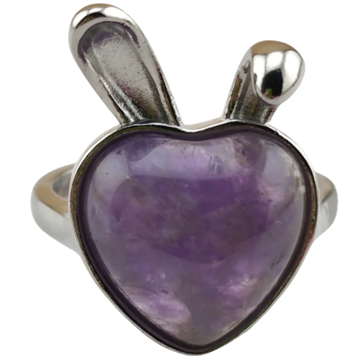 Cincin batu Amethyst kelinci perak untuk wanita, perhiasan bak cinta jari buatan 15MM