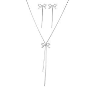 Toptan kadın basit paslanmaz çelik takı <span class=keywords><strong>Set</strong></span> yeni yay kolye küpe kadınlar için moda takı <span class=keywords><strong>Set</strong></span> - Product Image 5