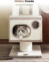 Arbre à chat tour de 48,4 pouces de hauteur, design moderne, robuste, en bois, avec griffoir en sisal, hamac, perchoir et lit, pour grands chats d'intérieur