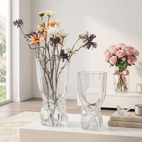Vase en verre transparent avec nœud papillon, ruban décoratif pour la taille du vase, vase à fleurs pour la décoration de la maison, centre de table de mariage