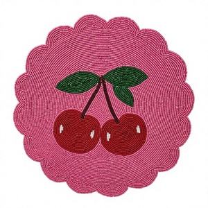 Handmade Cherry Beaded <b>Placemat</b> with Pink Scalloped Edge Decorative Dining <b>Table</b> Mat Wholesale OEM Supplier - Product Image 1