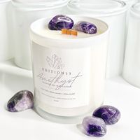Bougie Chakra de Luxe Personnalisable en Cire de Soja, Pierres de Guérison Spirituelles, Parfum Magique, Faite à la Main, Bio, pour les Fêtes