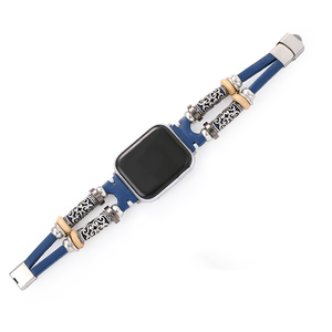 Pulsera de cuero retro hecha a mano para <span class=keywords><strong>Apple</strong></span> <span class=keywords><strong>Watch</strong></span> <span class=keywords><strong>Series</strong></span> 8 9 <span class=keywords><strong>7</strong></span> 6 5 4 3 SE, banda de metal de cuero de lujo para <span class=keywords><strong>hombre</strong></span> y mujer - Product Image 4