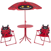 Conjunto de Mesa y Sillas Plegables para Niños, Moderno, para Exteriores, con Sombrilla Extraíble, Mini Parasol para Camping, Jardín, Playa, Patio, Acero Inoxidable