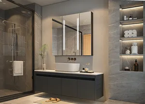 Thắp sáng phòng tắm Gương tủ 24x32 inch bề mặt tường dẫn tủ thuốc với Temp hiển thị Defog và đèn