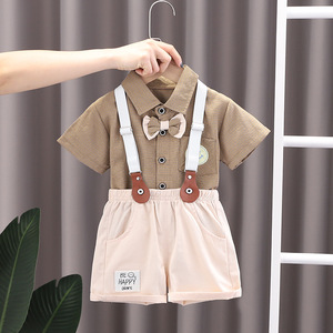 Beyefendi Tarzı Yazlık Takım Elbise Gömlek+Şort Günlük Bebek Erkek Giyim Setleri - Product Image 4