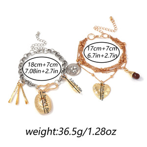 À la mode rétro lumière luxe multicouche chaîne empilable alliage coeur géométrique pendentif Bracelet - Product Image 2