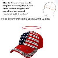 Gorra de Béisbol de 6 Paneles de Algodón para Hombre y Mujer, con Cristales Brillantes, Franjas y Bandera de EUA, Ajustable