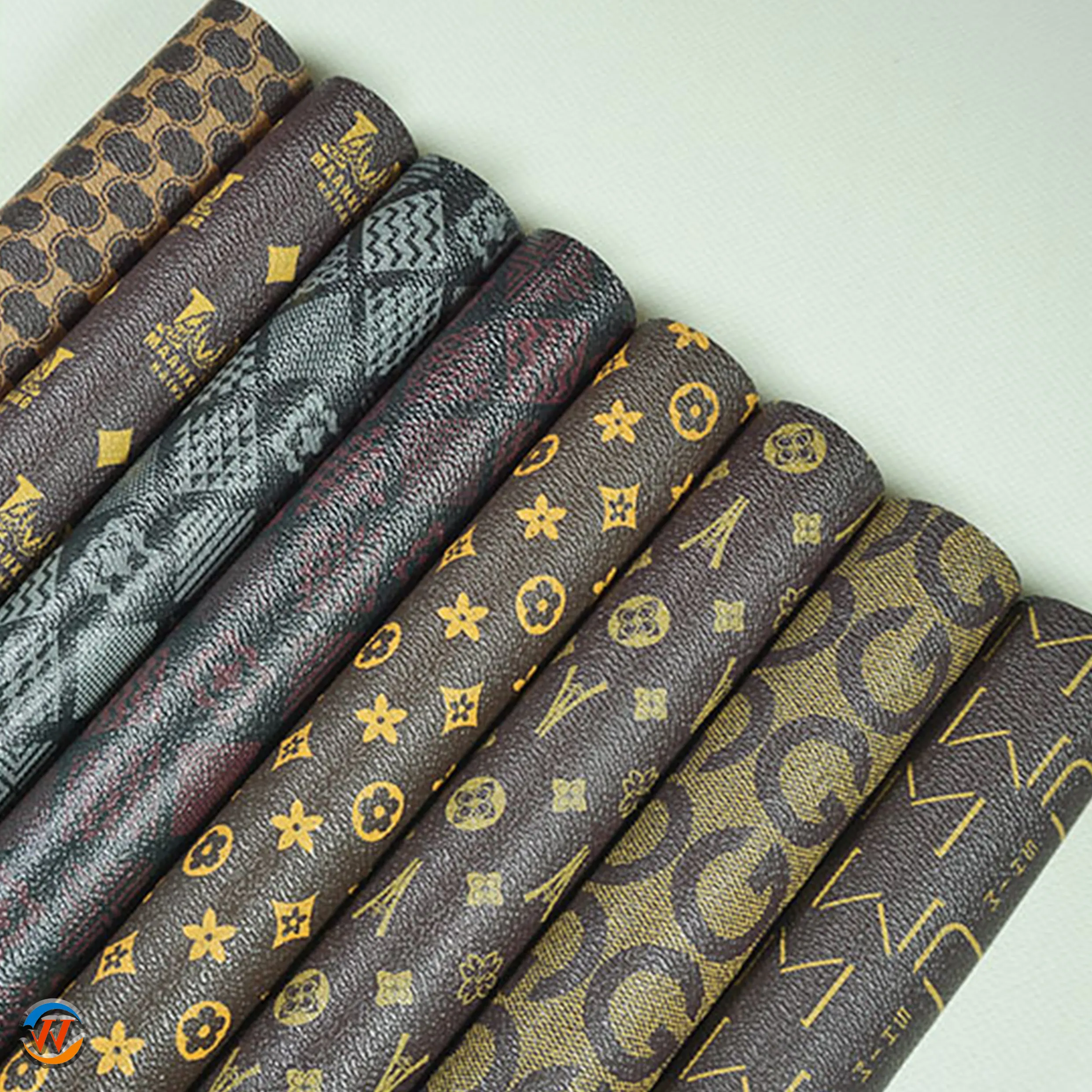 Spot wholesale 0.5mm high quality knitted bottom digital printed monogram purse packaging leather PVC leather