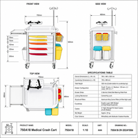 Chariot d'urgence médical moderne pour hôpital, chariot de soins infirmiers à 5 tiroirs en ABS, poignées de tiroir dégradées jaune-rouge pour usage clinique