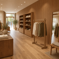Porte-vêtements mural moderne en chêne à double tringle, poteaux carrés en bois massif, tringles en acier inoxydable doré, taille personnalisable