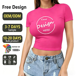 T-shirts personnalisés en coton et élasthanne pour femmes, coupe ajustée, imprimés, style crop top, blancs, pour filles, t-shirts courts, t-shirts pour bébés - Product Image 1