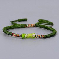 Bracelet ethnique unisexe tissé à la main de style tibétain, avec nœud Vajra, pierre impériale et motif bambou, pour le Festival du Bateau du Dragon, modèle international