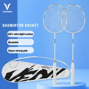 Custom Logo Badmintonracket 100% Volledige Ultralichte Carbon Hoge Kwaliteit Sterke Grip Indoor Outdoor Badmintonrackets