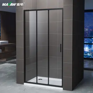 6mm banyo mat siyah sürgülü duş ekran 3 cam duş kapısı