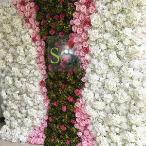 SPR Vente en gros de fournitures de mariage personnalisées blanches et vertes, <span class=keywords><strong>décoration</strong></span> de fond en roses, mur de <span class=keywords><strong>fleurs</strong></span> <span class=keywords><strong>artificielles</strong></span> en soie, modèle Zhejiang - Product Image 4