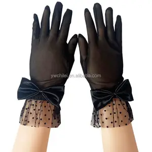 Women Party Bow Lace Elegant with Wrist Ruffle Bridal Gloves