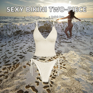 Wholesale Crochet Bikini Set Women Summer Beach Swimwear Hollow Out Knit Two Piece Bathing Suit with Side Tie Bottoms - Product Image 2