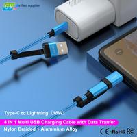 Câble de charge rapide 4-en-1 60W PD, cœur en cuivre pur, gaine en nylon tressé, gaine en alliage d'aluminium, USB-C vers Type-C, câble de charge 3A