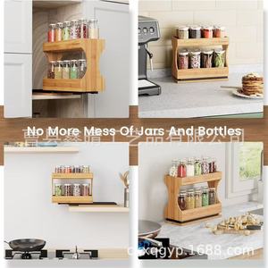 Estante de especias de madera de 2 niveles, organizador de almacenamiento de cocina para encimera y gabinete - Product Image 1