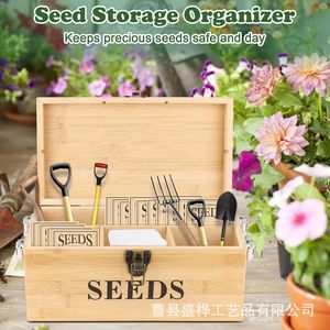 Wooden <b>Seed</b> <b>Storage</b> Box With Compartment Flip Top For Garden Tools And <b>Seeds</b> Organizing - Product Image 2