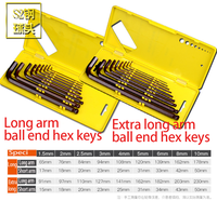 9 Buah Produsen Kustom Kualitas Tinggi Lengan Panjang S2 Metric Bronze Torx Hexagon Ball End Allen Wrench Hex Key Set dengan Kotak Kuning